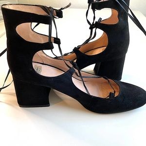 ZARA | Black Suede Lace Up Mary Jane Block Heel